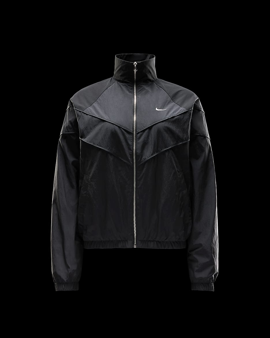 Nike Windrunner Chaqueta de tejido Woven y ajuste holgado con cremallera completa y protección UV - Mujer - Negro/Blanco