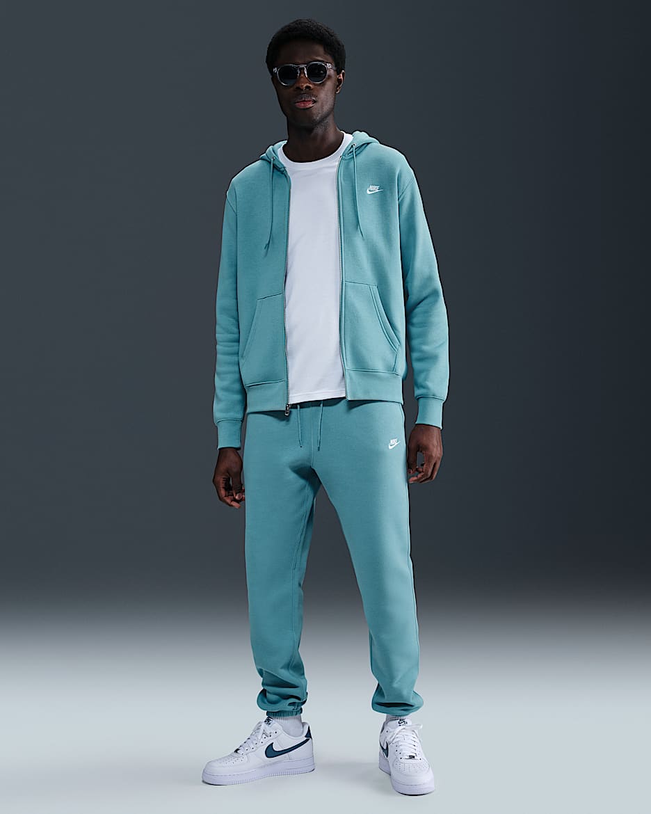 Nike Club Pants de tejido Fleece cepillado con puños para hombre - Denim turquesa/Denim turquesa/Blanco