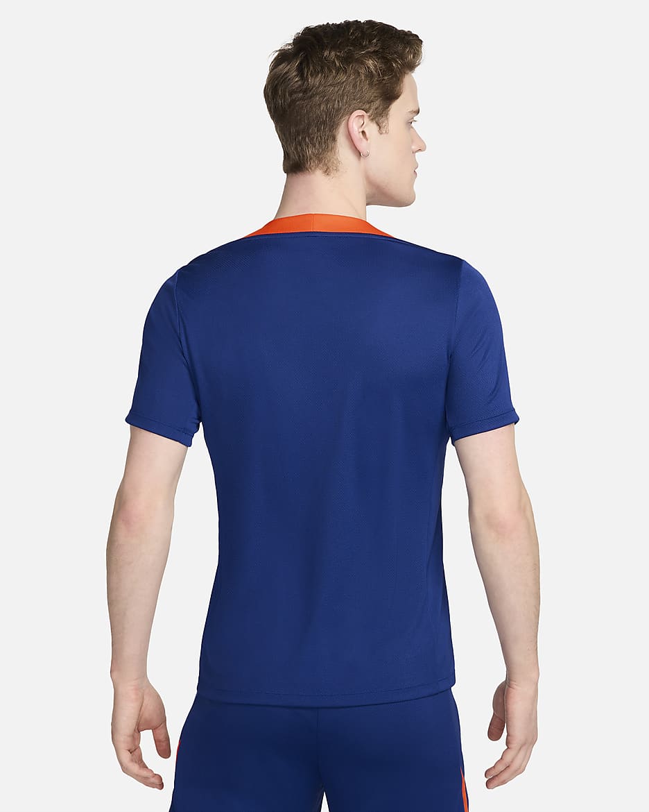 Netherlands Strike Nike Dri-FIT rövid ujjú, kötött férfi futballfelső - Deep Royal Blue/Safety Orange/Safety Orange