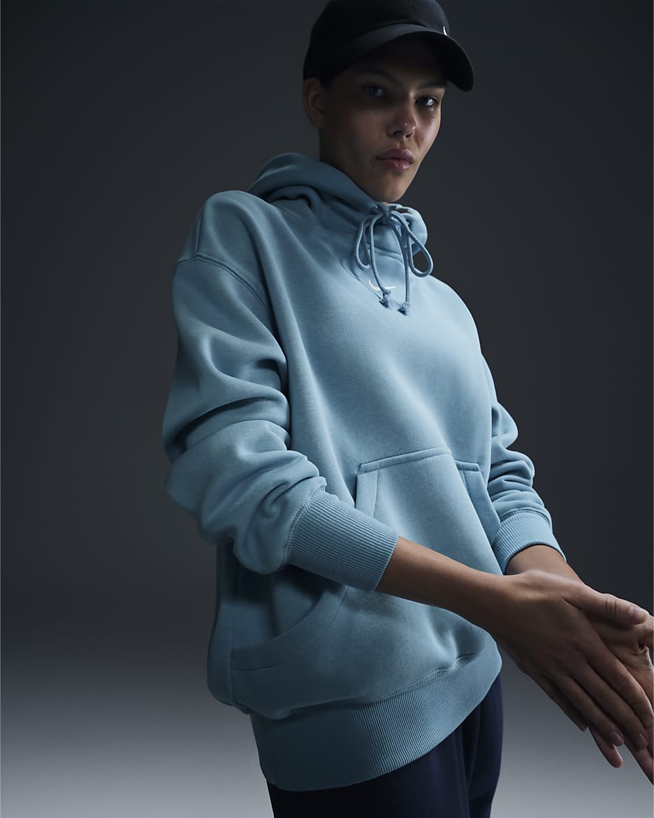 Nike Sportswear Phoenix Fleece ekstra stor hettegenser til dame - Denim Turquoise/Sail