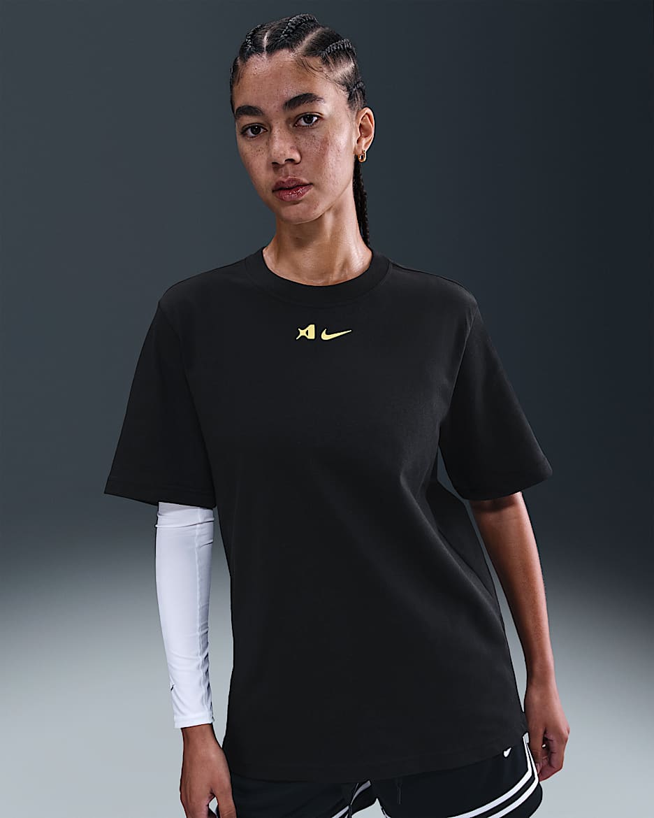 Playera de manga corta holgada para mujer A'ja Wilson - Negro/Amarillo eléctrico