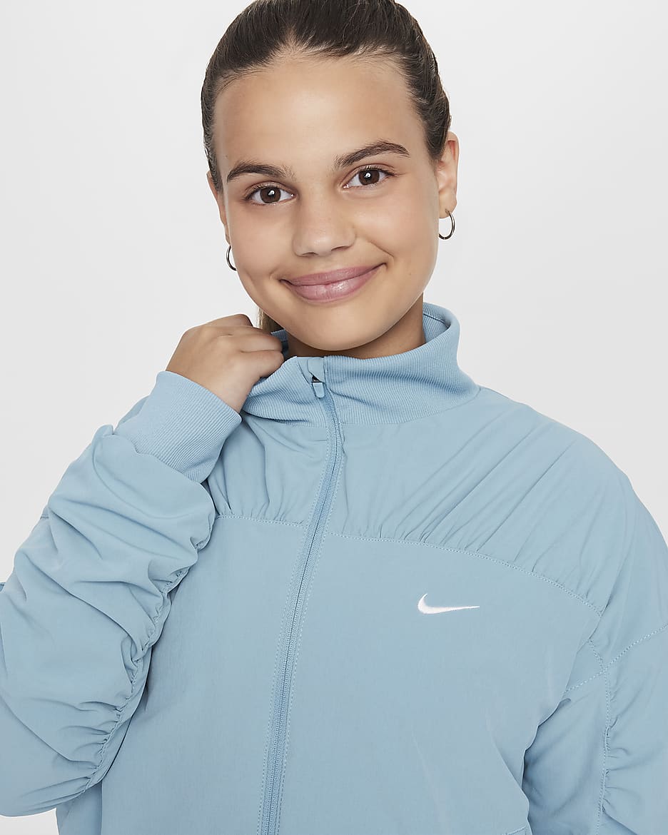 Nike Girls' Dri-FIT Training Jacket - Denim Turquoise/White