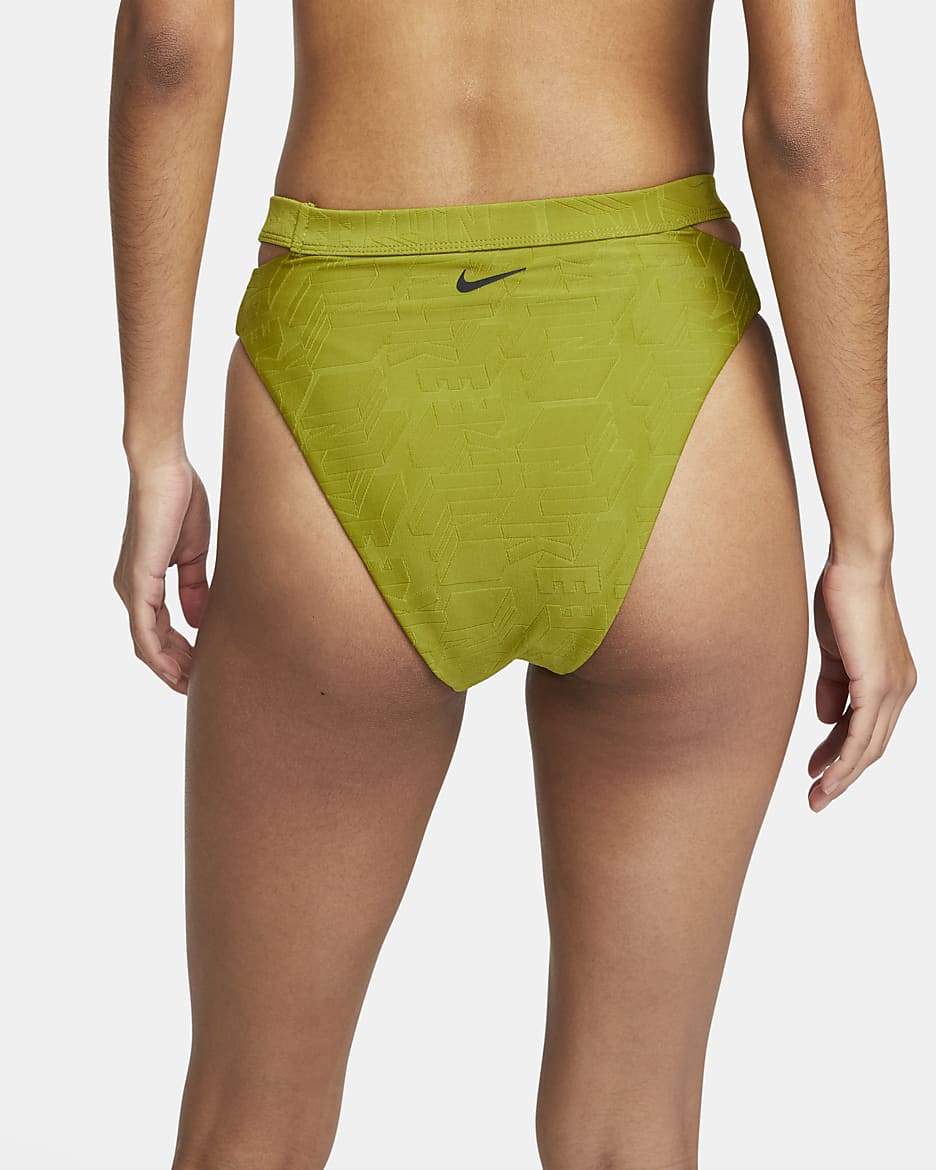 Nike Swim Women's Cut-Out High-Waisted Bikini Bottoms - Moss/Black