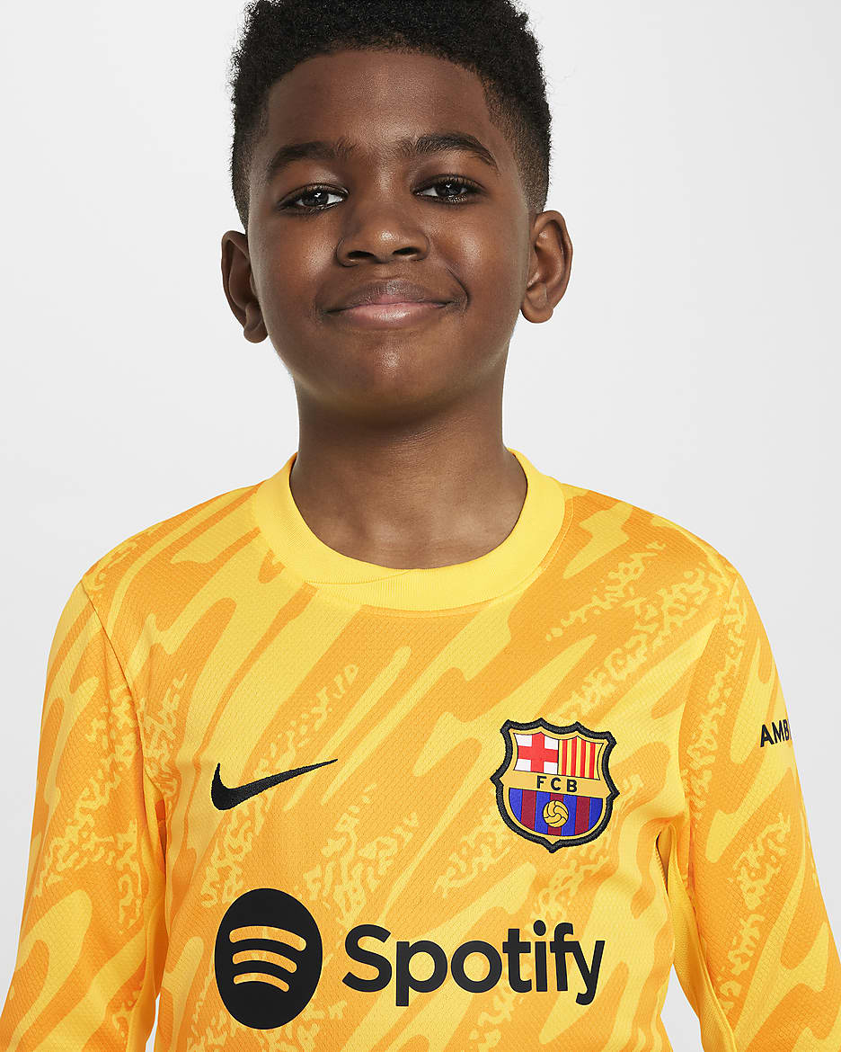 FC Barcelona 2024 Stadium Goalkeeper Big Kids' Nike Dri-FIT Soccer Replica Jersey - Tour Yellow/Tour Yellow/University Gold/Black