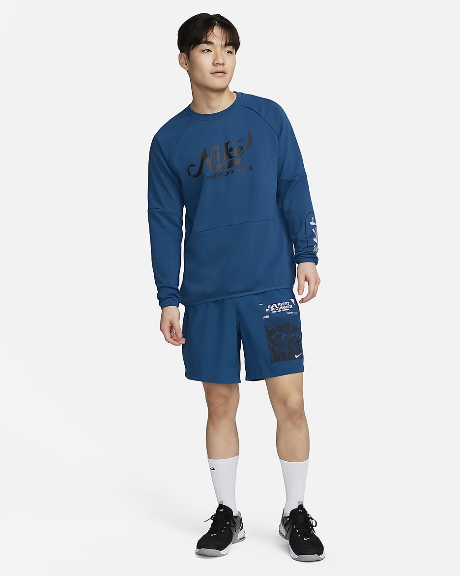 Nike Men's Dri-FIT Fleece Fitness Crew-Neck Top - Court Blue/Court Blue/Black