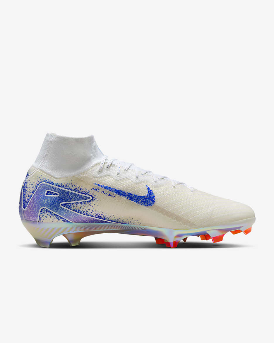 Tacos de fútbol high para terreno firme Nike Mercurial Superfly 10 Elite Blueprint - Blanco/Azul carrera