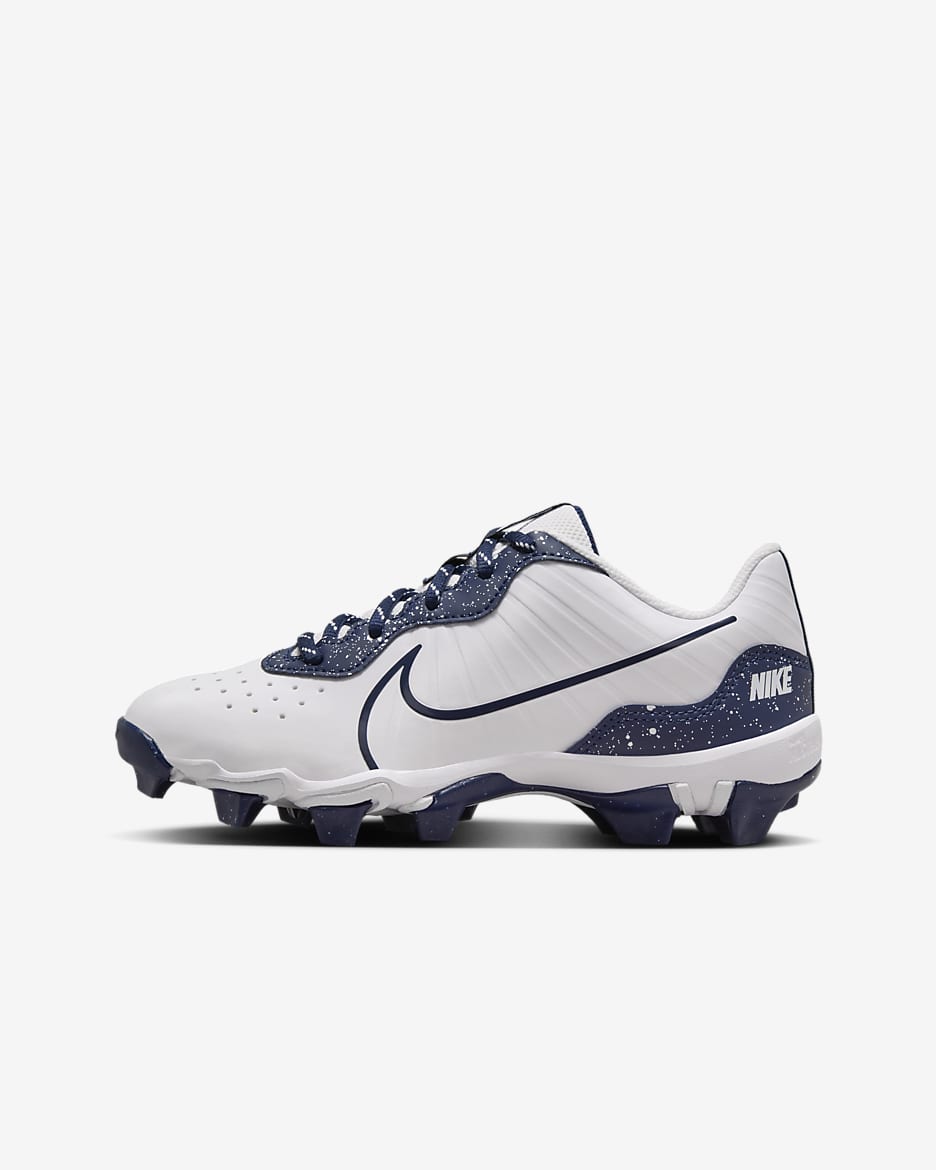 Tacos de béisbol para niños talla pequeña/grande Nike Alpha Huarache 4 Keystone - Blanco/Azul marino medianoche