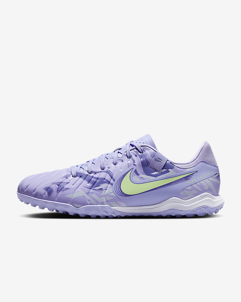 Tacos de fútbol TF de corte low Nike United Tiempo Legend 10 Academy - Ágata morado/Voltio ligero