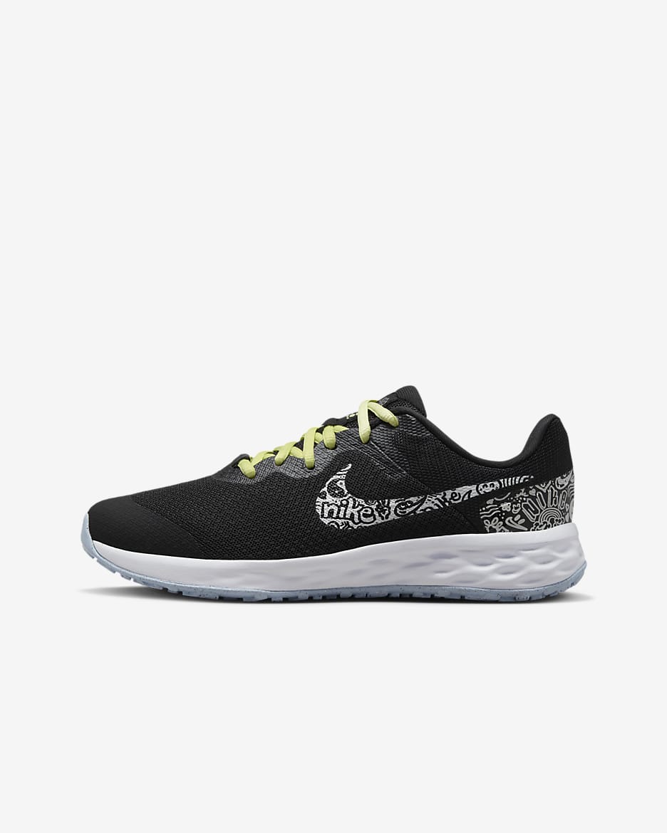 Nike Revolution 6 NN JP Older Kids' Road Running Shoes - Black/Light Lemon Twist/Cobalt Bliss/Summit White