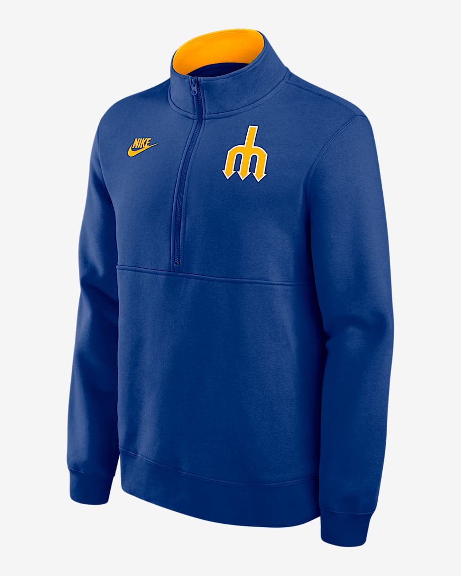 Sudadera de cuello redondo Nike de la MLB de medio cierre para hombre Seattle Mariners Cooperstown - Royal
