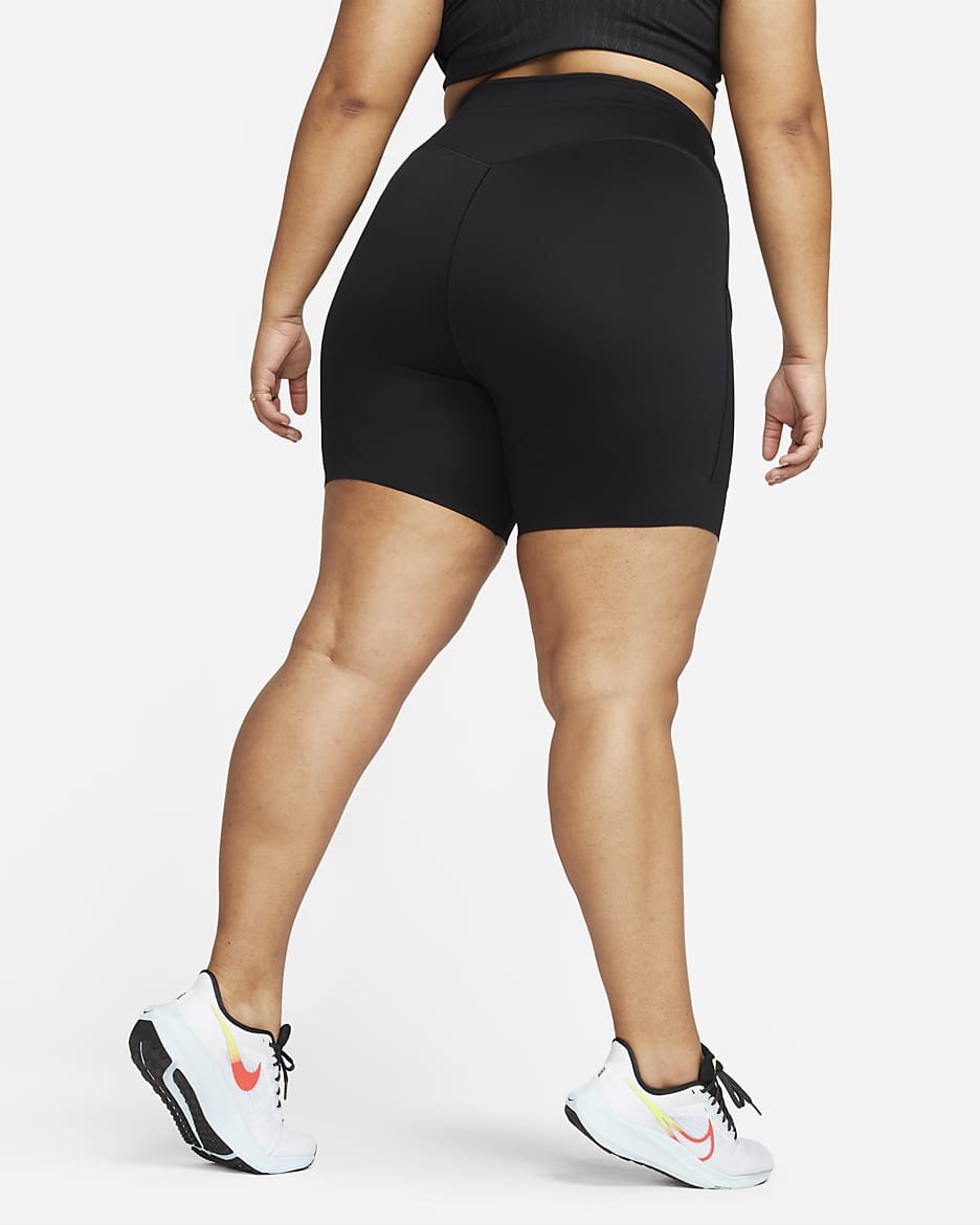 Nike Go Women's Firm-Support High-Waisted 20cm (approx.) Biker Shorts with Pockets (Plus Size) - Black/Black