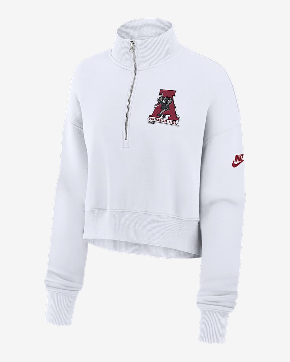 Alabama Crimson Tide Legacy Elevated Logo Women's Nike College Cropped 1/4-Zip Crew - White
