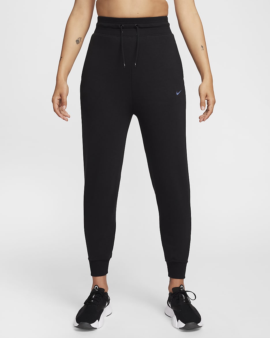 Joggers de French Terry de cintura alta de 7/8 para mujer Nike Dri-FIT One - Negro/Blanco