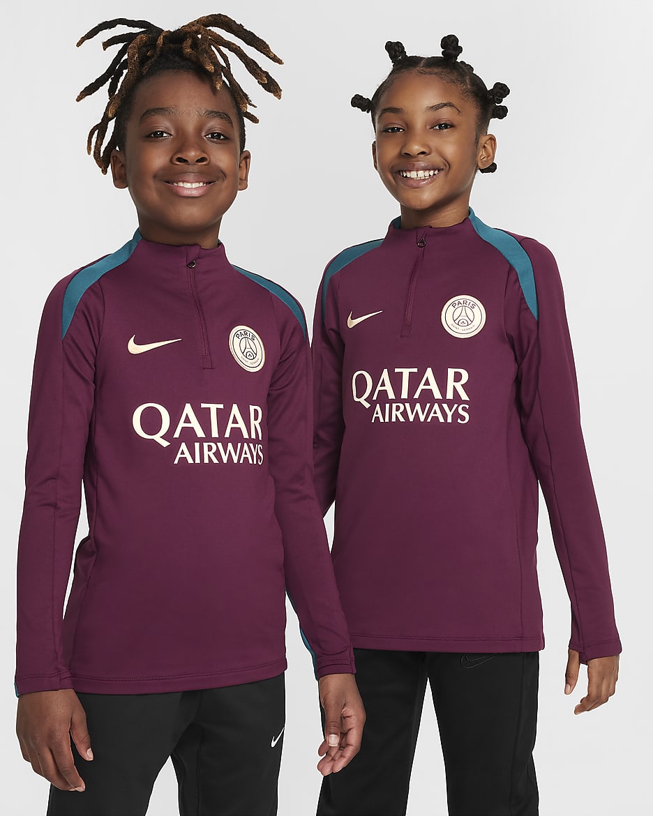 Paris Saint-Germain Strike Older Kids' Nike Dri-FIT Football Drill Top - Bordeaux/Bordeaux/Geode Teal/Guava Ice