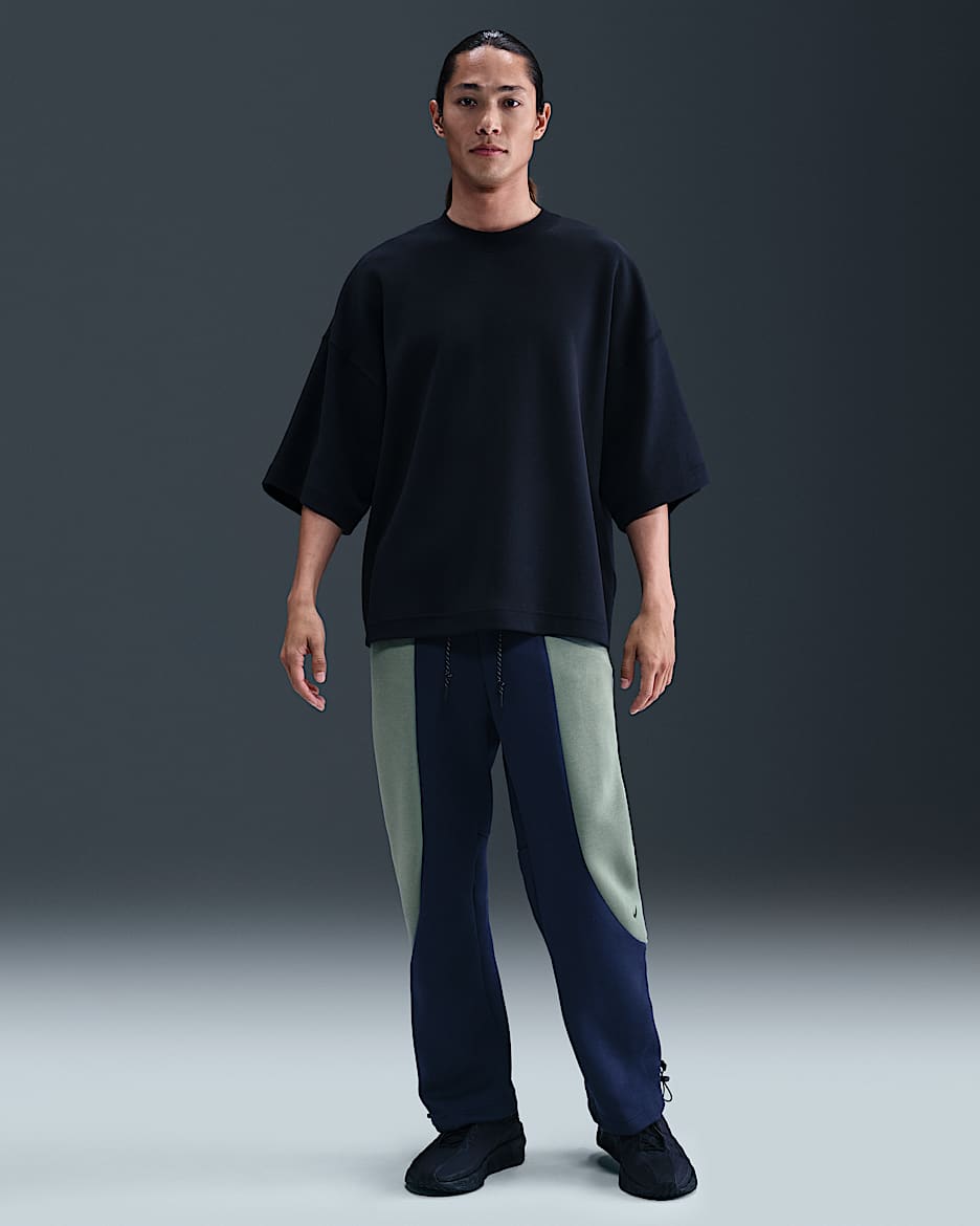 Nike Tech Men's Colour-Block Open-Hem Fleece Trousers - Obsidian/Clay Green/Black