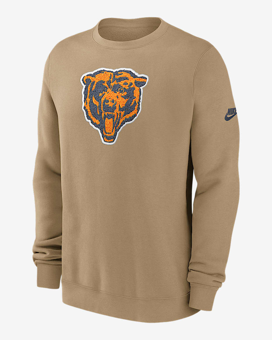 Sudadera de cuello redondo sin cierre Nike de la NFL para hombre Chicago Bears Swing Pass Rewind Club - Tostado/Beige