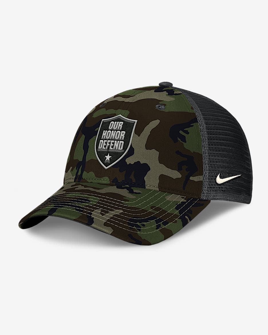 Ohio State 2025 Military Appreciation Rise Men's Nike College Trucker Adjustable Hat - Olive