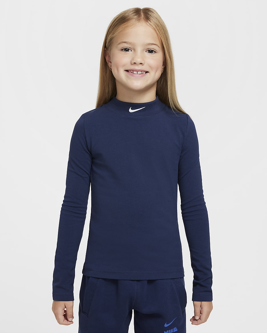 Långärmad tröja Nike Sportswear för tjejer - Midnight Navy/Vit