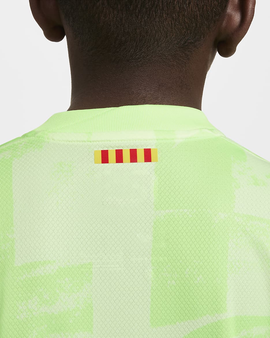 FC Barcelona 2024/25 Stadium Third Nike Dri-FIT Replica-fodboldtrøje til større børn - Barely Volt/Barely Volt/Lime Blast/Old Royal