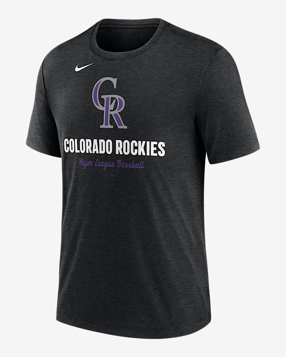 Playera Nike de la MLB para hombre Colorado Rockies Logo - Negro jaspeado