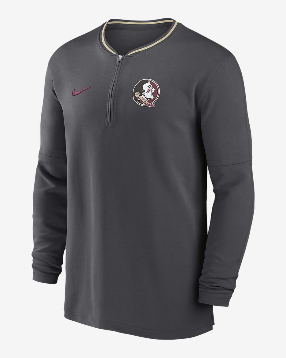 Florida State Seminoles Sideline Coach Men's Nike Dri-FIT College 1/2-Zip Long-Sleeve Top - Anthracite