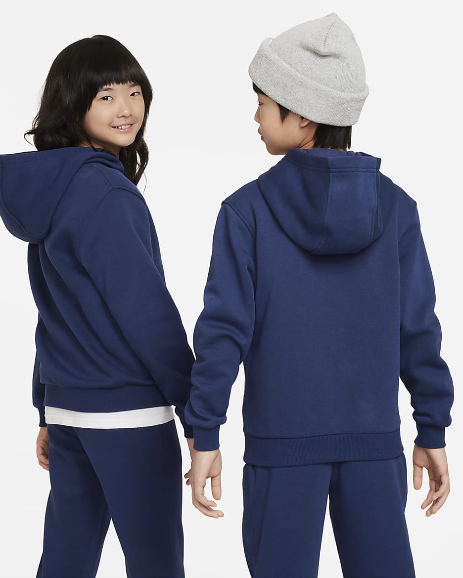 Nike Sportswear Club Fleece Older Kids' Pullover Hoodie - Midnight Navy/White