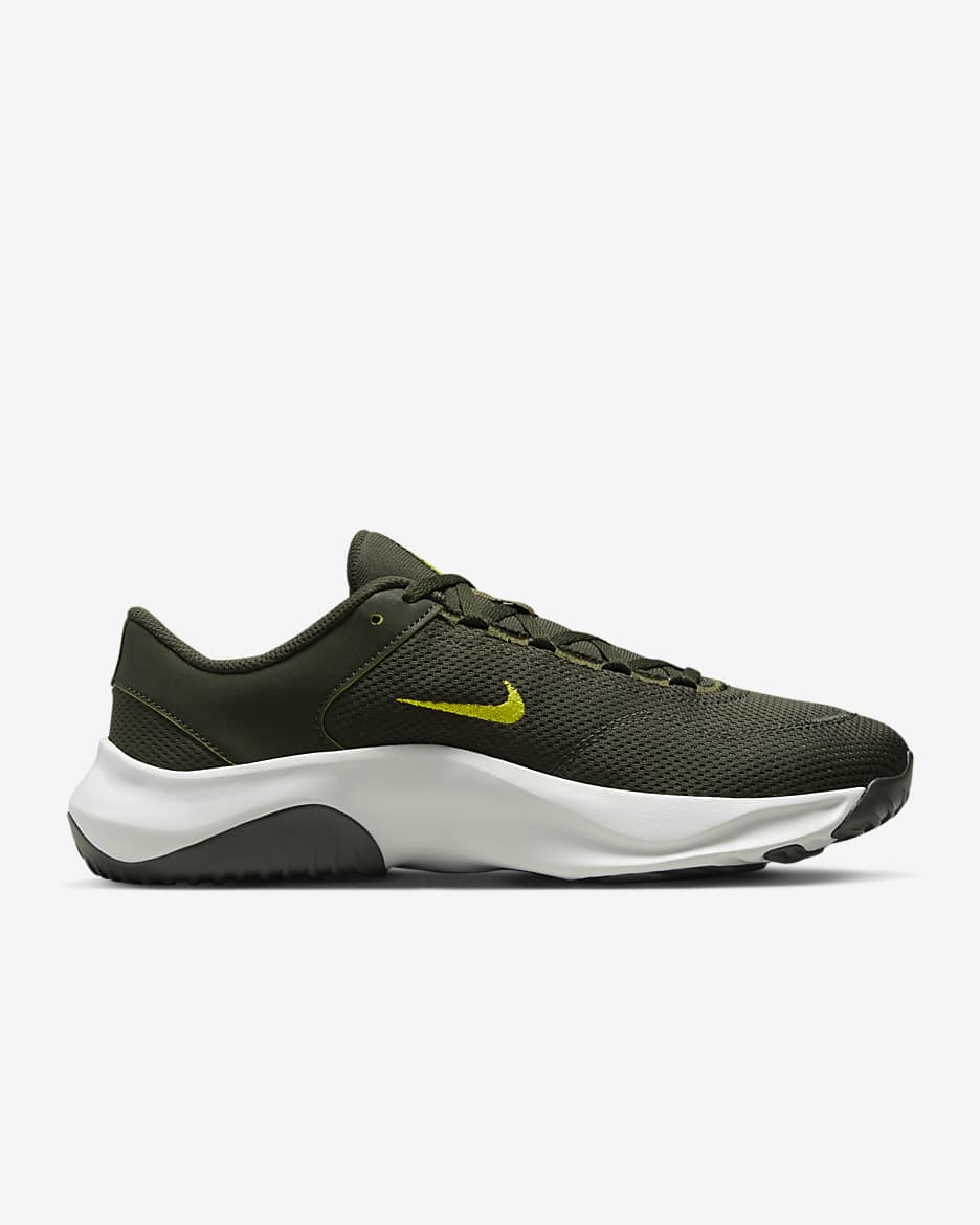 Nike Legend Essential 3 Next Nature Men's Workout Shoes - Sequoia/Light Silver/Medium Olive/High Voltage