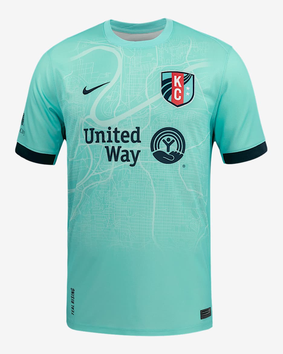Jersey Nike Dri-FIT de la NWSL tipo réplica para hombre KC Current 2025 Stadium visitante - Hiperturquesa/Hiperturquesa