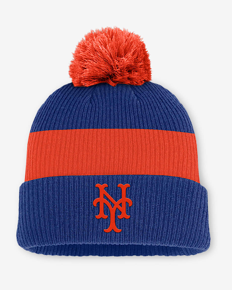 New York Mets Cooperstown Peak Men's Nike MLB Cuffed Pom Beanie - Rush Blue