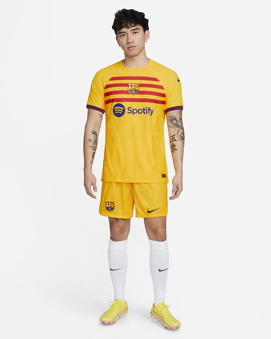 F.C. Barcelona 2023/24 Match Fourth Men's Nike Dri-FIT ADV Football Shirt - Amarillo/University Red/Deep Royal Blue