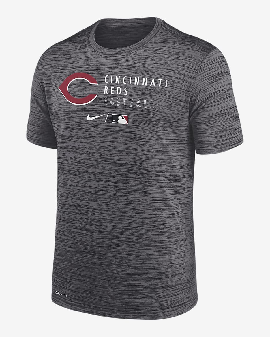Playera para hombre Nike Dri-FIT Velocity Practice (MLB Cincinnati Reds) - Negro jaspeado