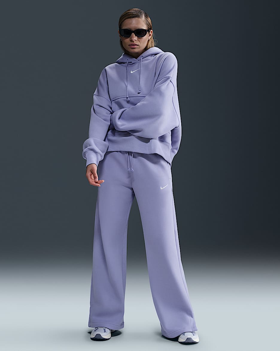 Dámské tepláky s širokými nohavicemi a vysokým pasem Nike Sportswear Phoenix Fleece  - Lilac Ice/Sail