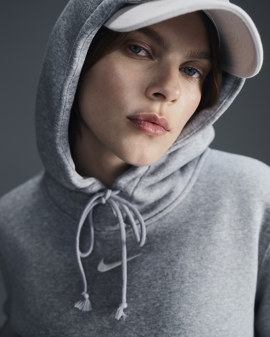 Felpa pullover con cappuccio Nike Sportswear Phoenix Fleece – Donna - Dark Grey Heather/Sail