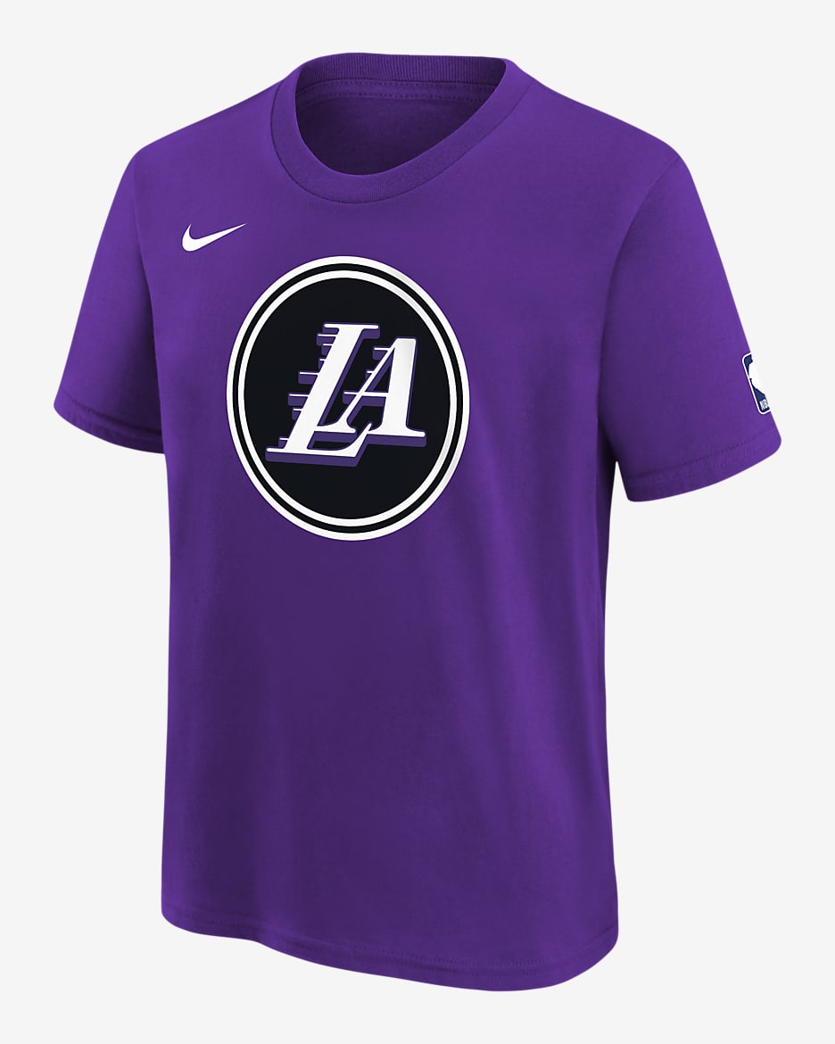 Playera con logotipo de la NBA para niño talla grande Los Angeles Lakers City Edition - Morado cancha