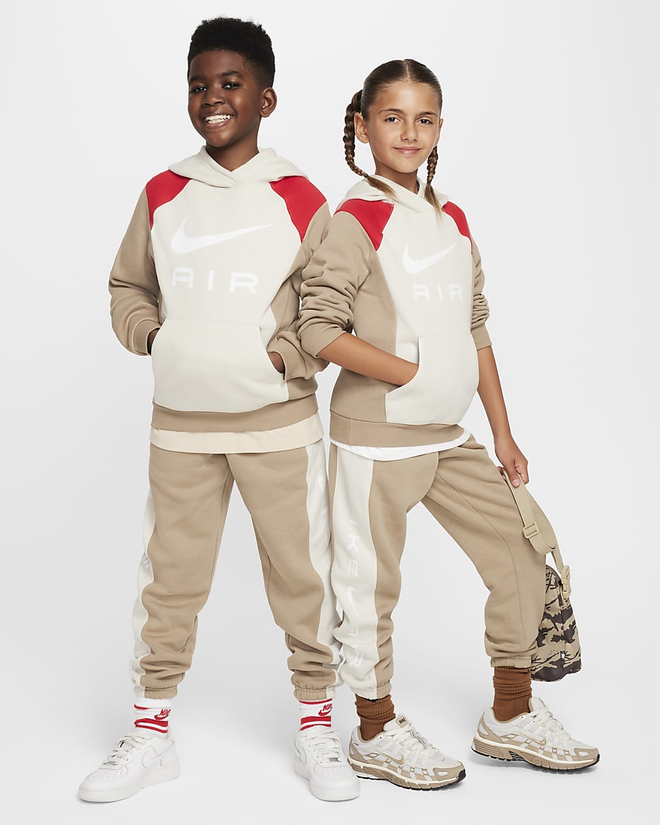 Nike Air Older Kids' Pullover Hoodie - Khaki/Light Orewood Brown/University Red/White