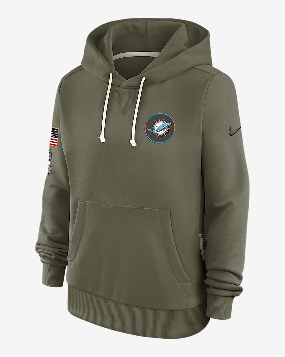 Miami Dolphins Salute to Service Sideline Women's Nike Dri-FIT NFL Pullover Hoodie - Olive
