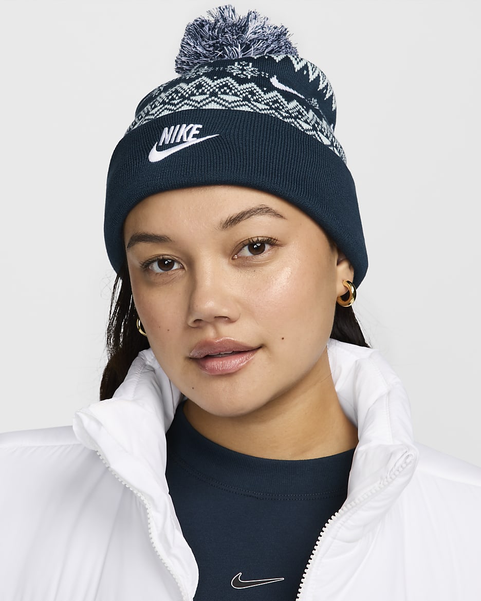 Nike Peak Beanie - Armoury Navy/White/Glacier Blue/White