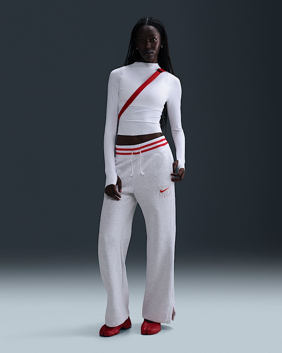 Pants de tiro alto y piernas anchas estampados para mujer Nike Sportswear Phoenix Fleece - Abedul jaspeado