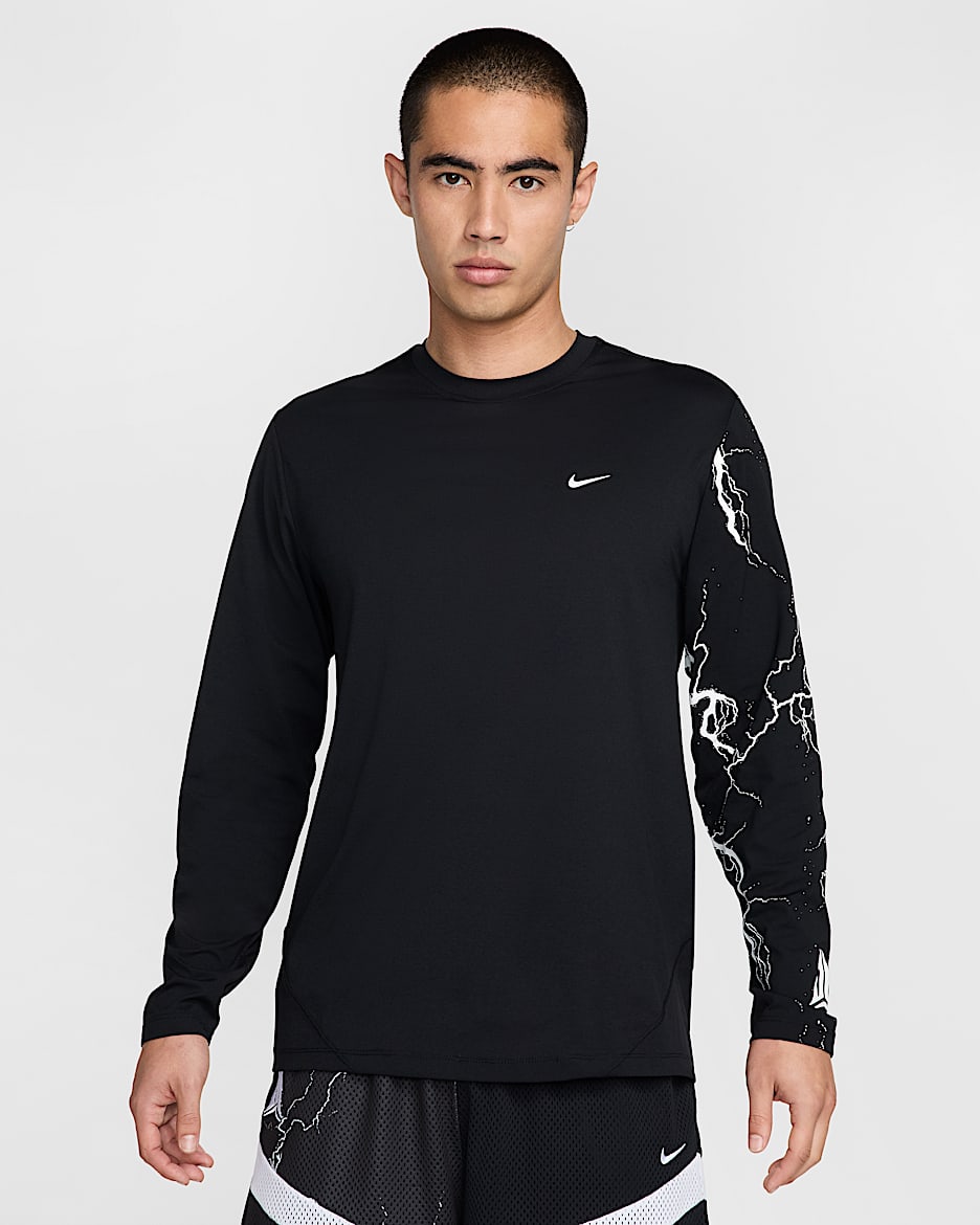 ジャ メンズ Dri-FIT ロングスリーブ バスケットボールトップ - ブラック/ホワイト
