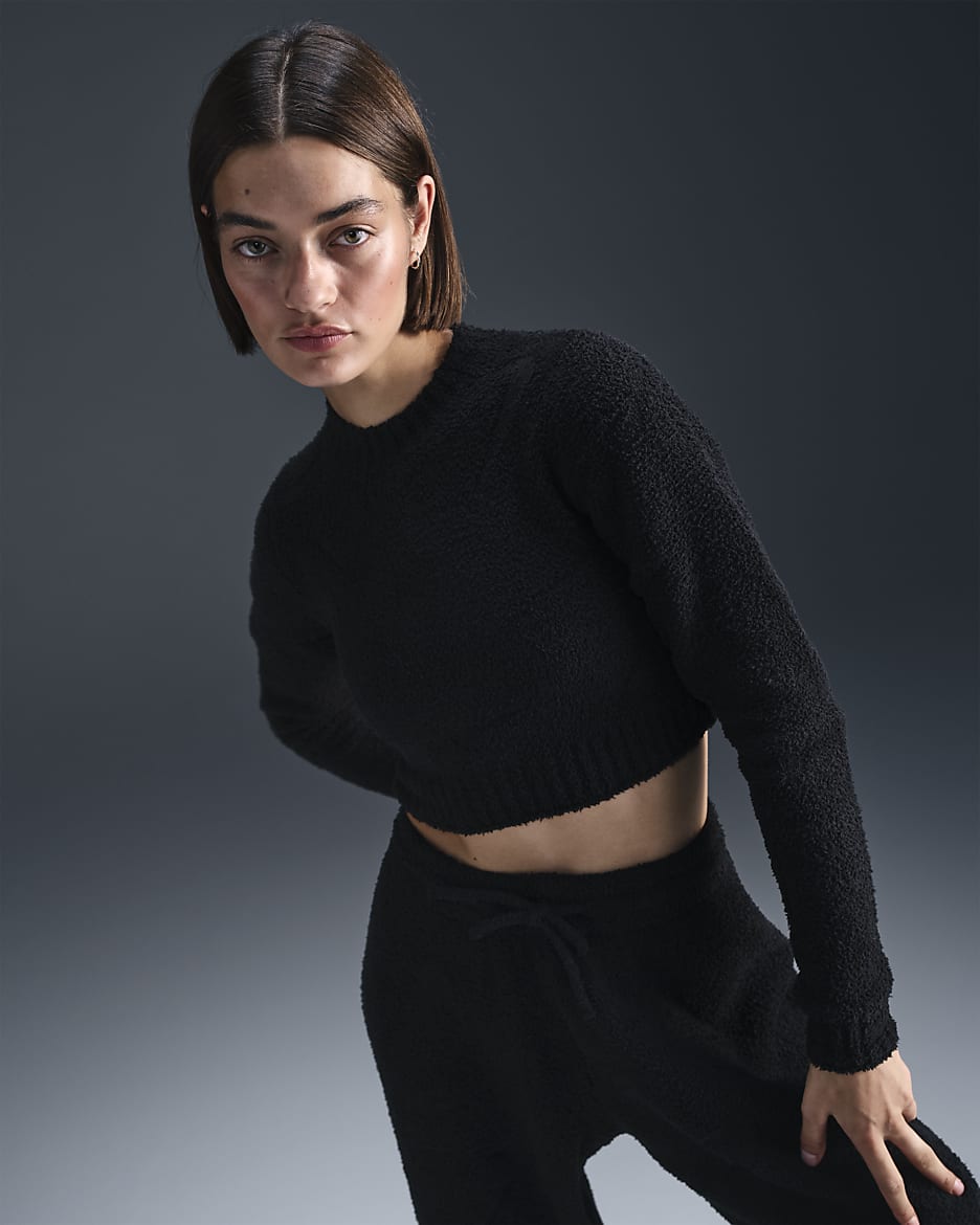 Playera de manga larga de tejido Knit ajustada para mujer Nike Sportswear Phoenix Cozy Bouclé - Negro