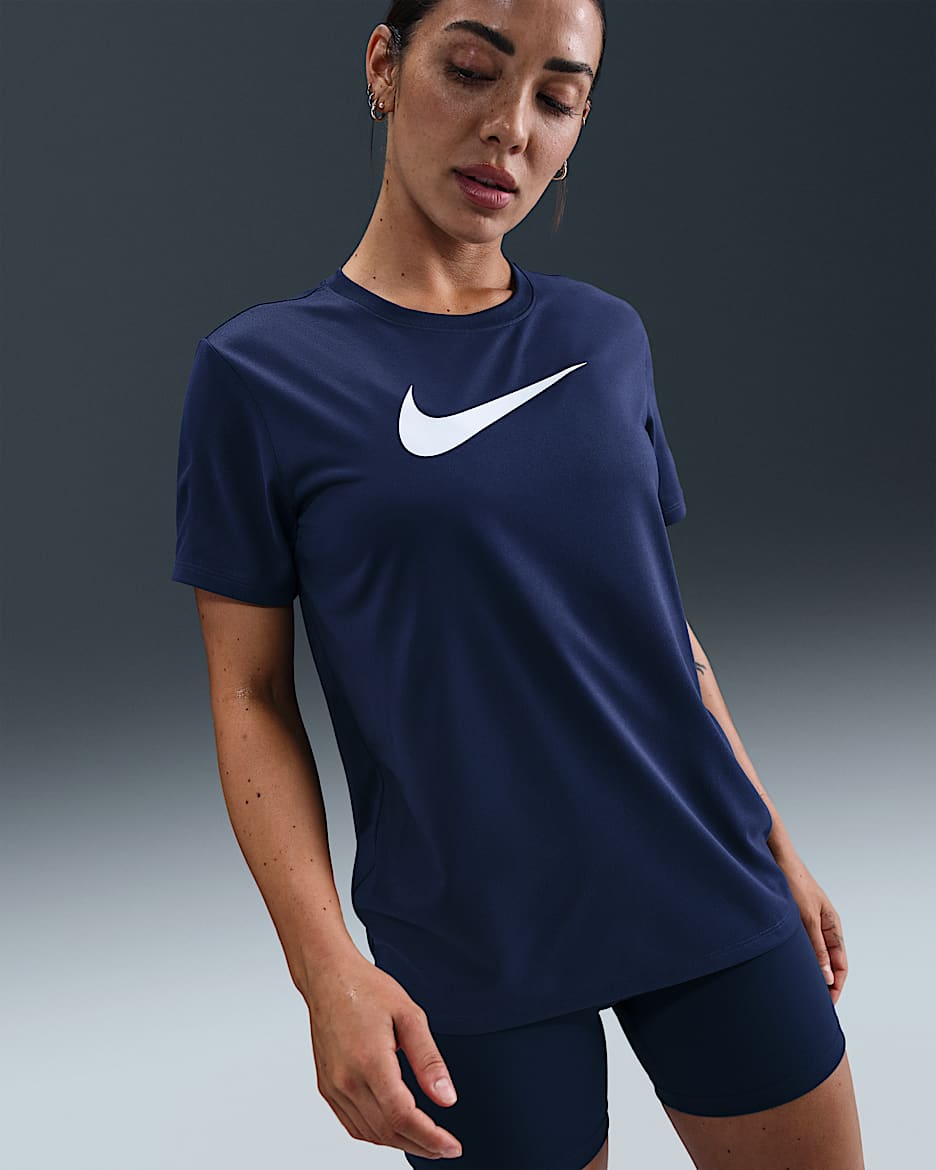Nike Camiseta con estampado Dri-FIT - Mujer - Midnight Navy/Blanco
