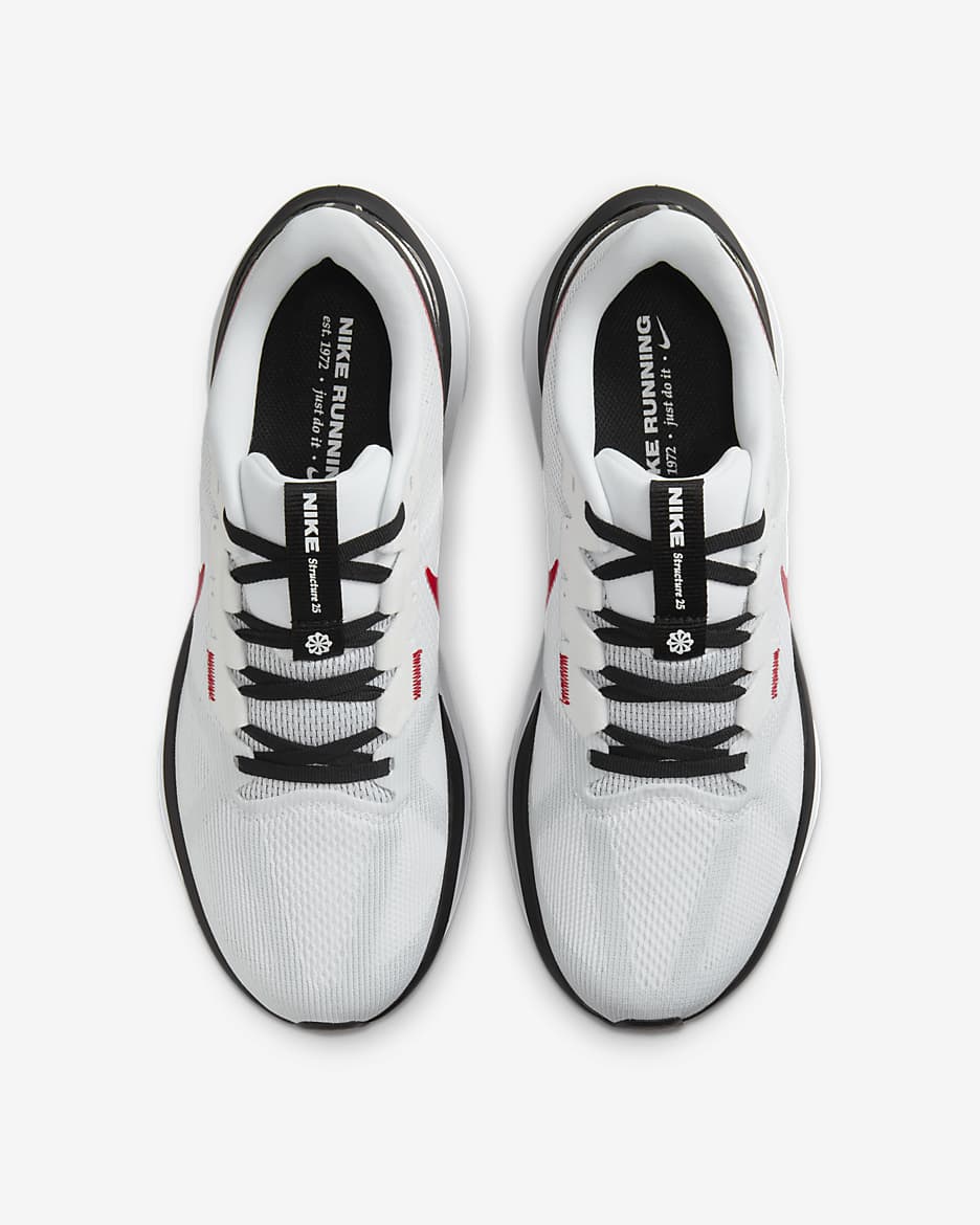 Tenis de correr en pavimento para hombre Nike Structure 25 - Blanco/Negro/Gris humo claro/Rojo pasión