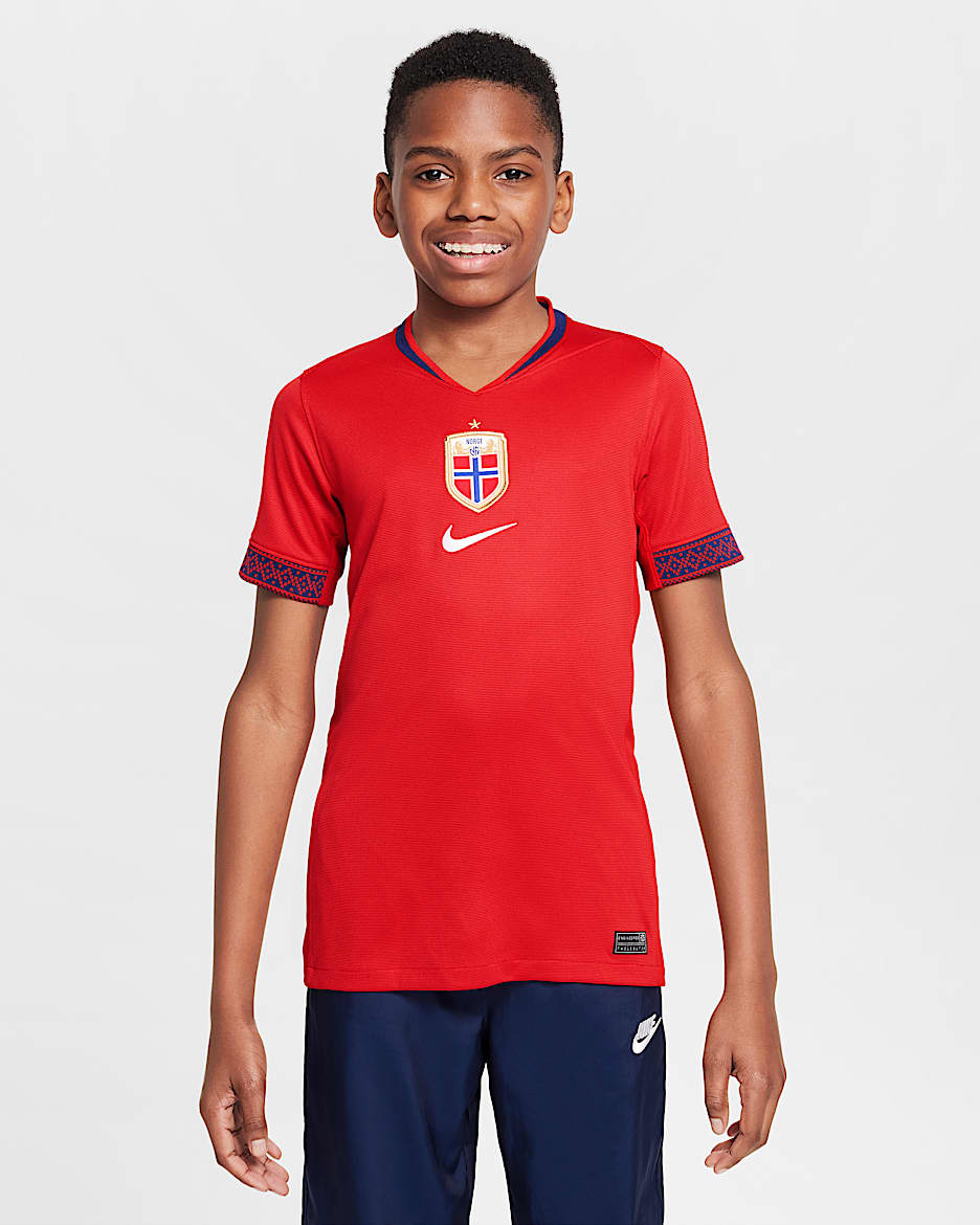Maillot de foot replica Nike Dri-FIT Norvège 2025 Stadium Domicile (équipe féminine) pour ado - University Red/Blue Void/Blanc