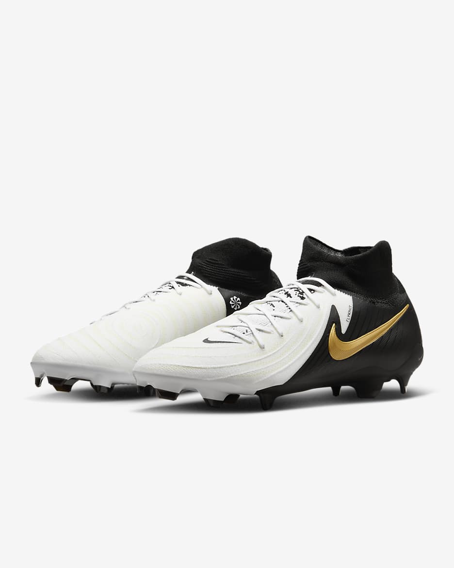 Nike Phantom Luna 2 Pro FG High-Top Soccer Cleats - White/Metallic Gold Coin/Black