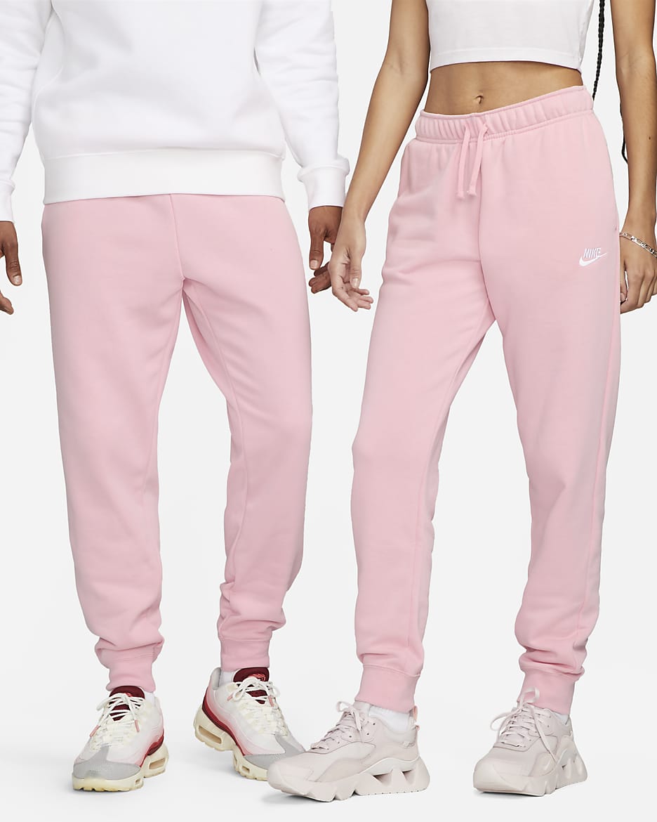 Joggers de tiro medio para mujer Nike Sportswear Club Fleece - Rosa suave medio/Blanco