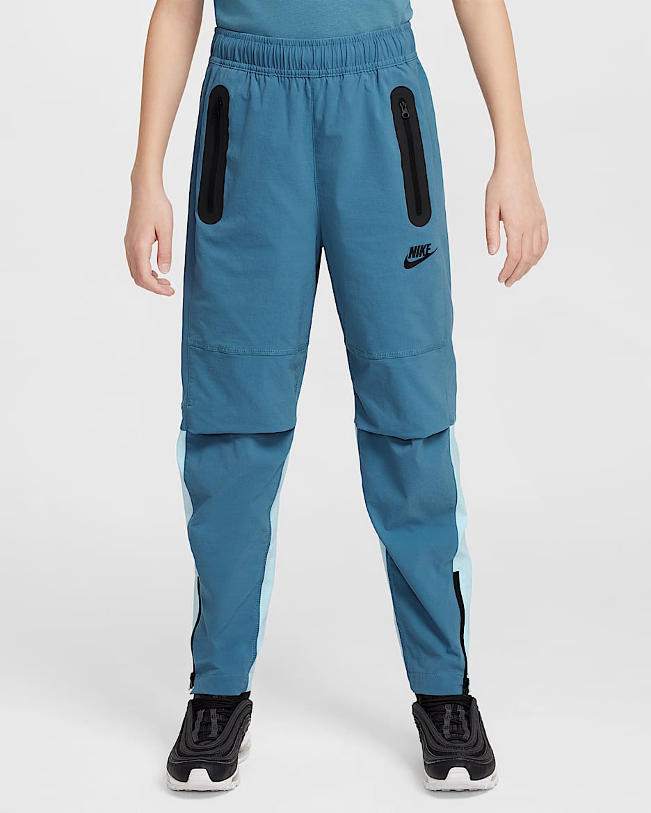 Spodnie z tkaniny dla dużych dzieci (chłopców) Nike Tech - Smokey Blue/Glacier Blue/Czerń