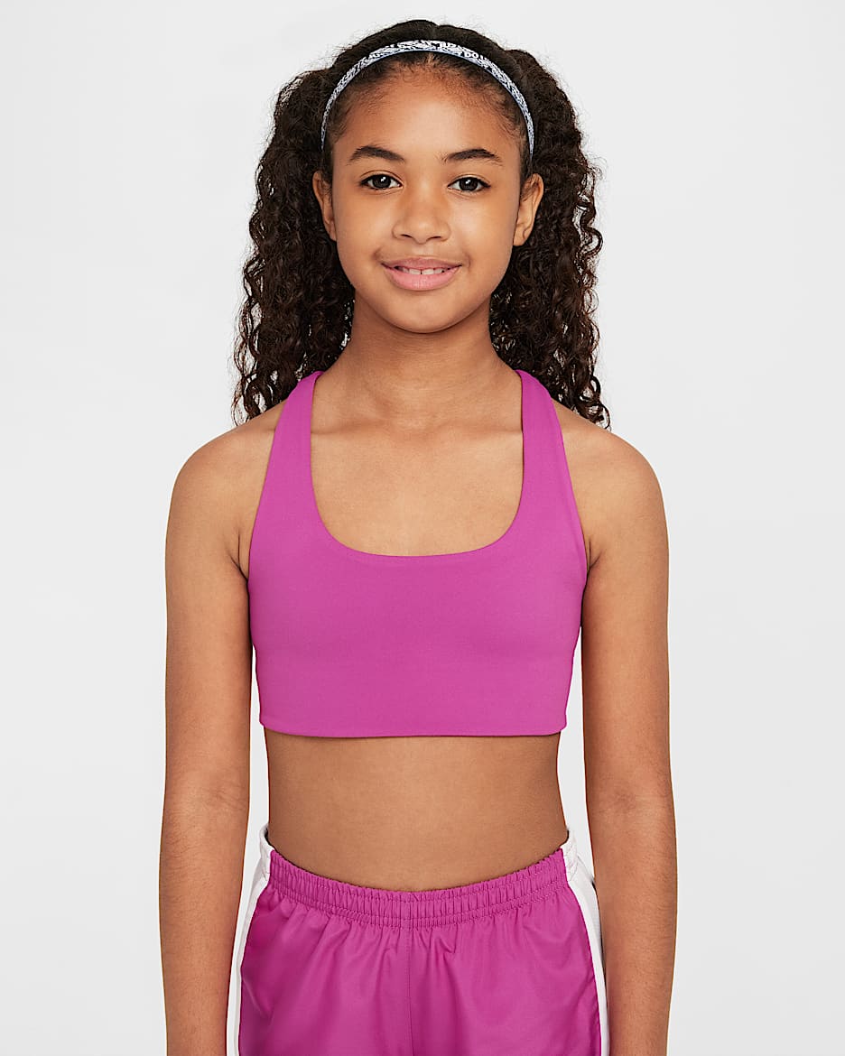 Nike One Older Kids' (Girls') Long-Line Sports Bra - Hot Fuchsia/White