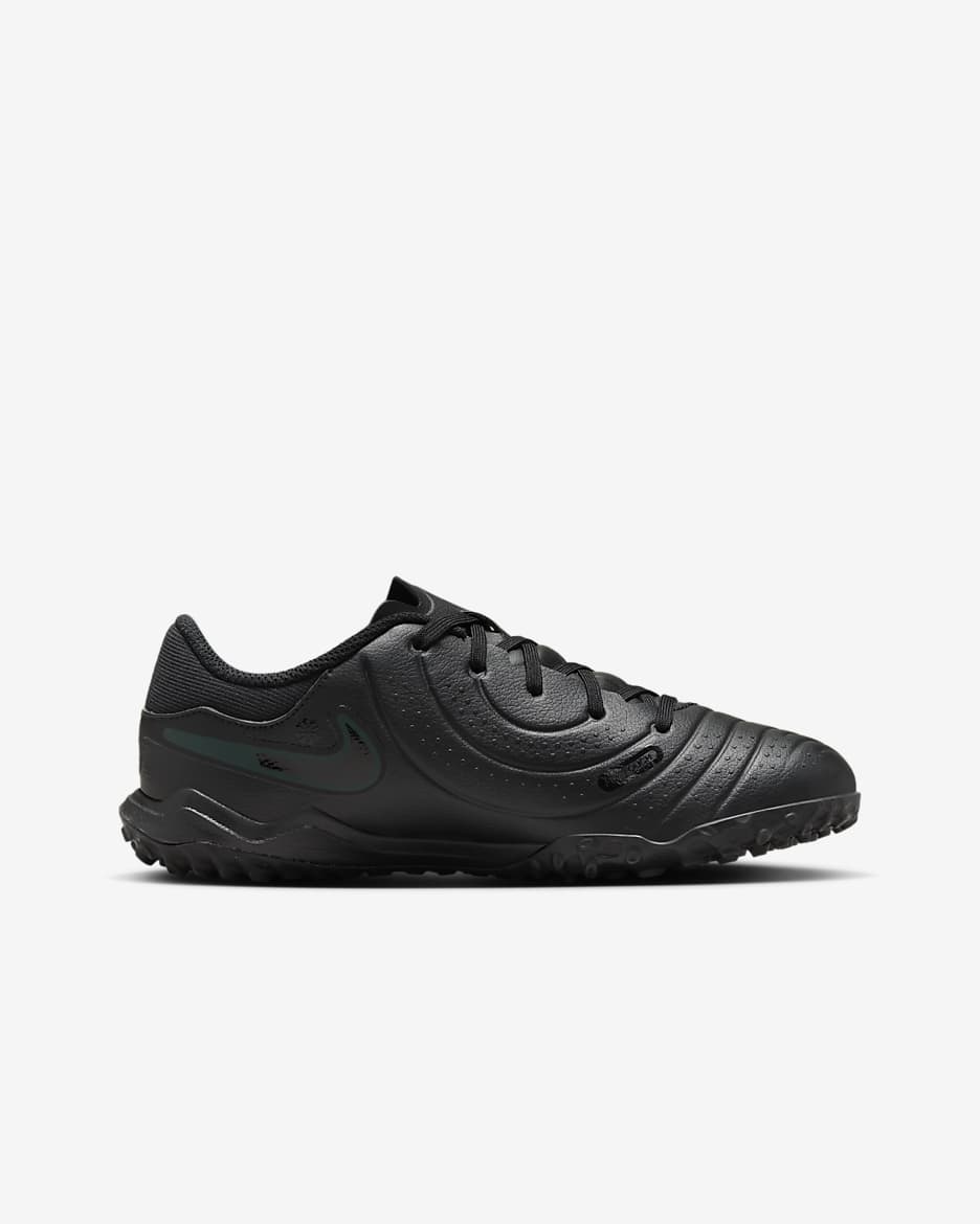 Tacos de fútbol de corte low para pasto sintético (turf) para niños de preescolar y grandes Nike Jr. Tiempo Legend 10 Academy - Negro/Jungla intenso/Negro