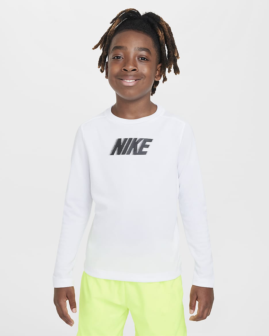Playera de manga larga para niño talla grande Nike Dri-FIT Multi+ - Blanco/Negro