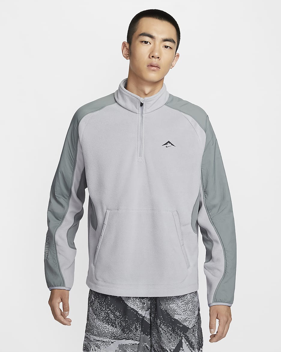 Nike Trail Polartec® Men's 1/4-Zip Fleece Running Top - Cement Grey/Smoke Grey/Black